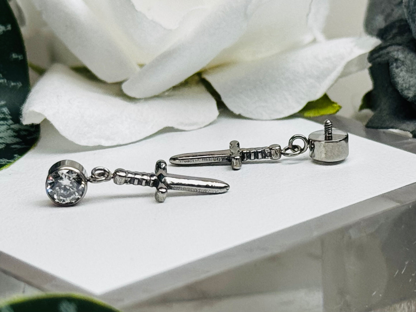 Blade Drop – Dangling Sword End with CZ Gem