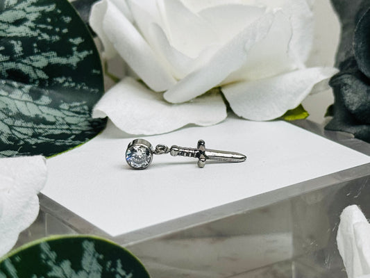 Blade Drop – Dangling Sword End with CZ Gem