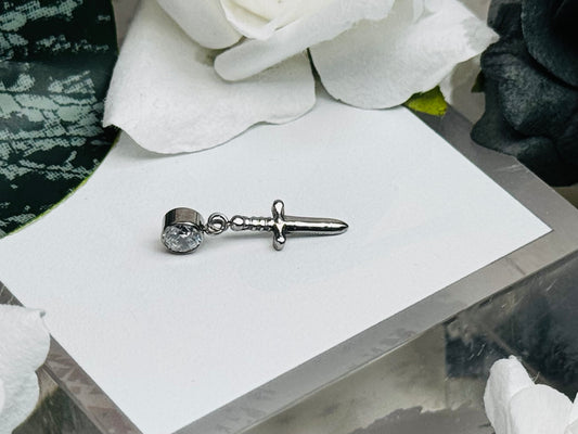 Blade Drop – Dangling Sword End with CZ Gem
