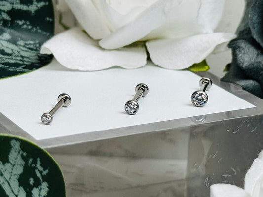Threadless Studs with Bezel Set CZ Gem